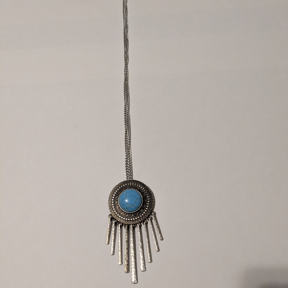 Silver and Turquoise Pendant Necklace